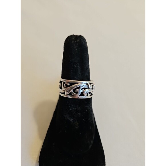 925 Antique NF Sterling Silver Leaf Filigree Ring Vintage Cigar Band 6.75 - Picture 3 of 6